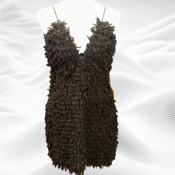 For Love and Lemons Kamara Shag Mini Dress‎ Black Size Medium - Picture 4 of 11